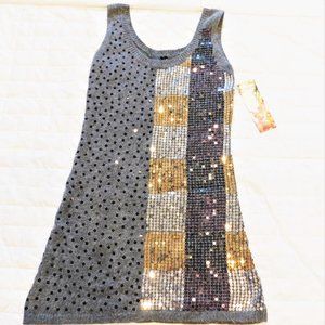 NEW Anthropologie LAPIS Angora Blend Gold Silver Sequin Bling Tank Mini Dress